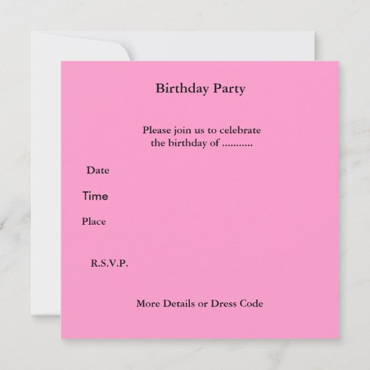 招待状6番目の誕生日ピンクハートボウガール 招待状 (裏面)