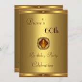 招待状60番目の誕生日金ゴールドオン金ゴールド 招待状 (正面/裏面)