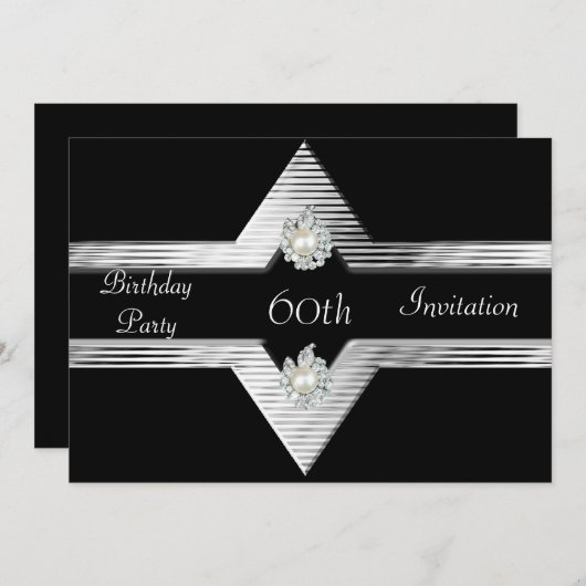 招待状60誕生日ブラックシルバージュエル 招待状 (正面/裏面)