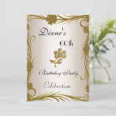 招待状60thバースデーパーティー金ゴールドオンクリームフローラ 招待状 (スタンド正面)
