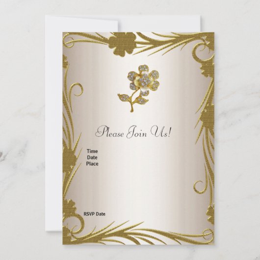 招待状60thバースデーパーティー金ゴールドオンクリームフローラ 招待状 (裏面)