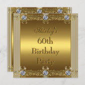 招待状60thバースデーパーティー金ゴールド 招待状 (正面/裏面)