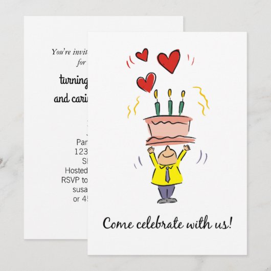 招待状90th Birthday Party with Cake 招待状 (正面/裏面)