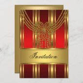 招待状 どのパーティー ゴールドとレッド (正面/裏面)