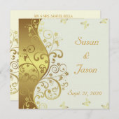 招待状--アイボリーと金ゴールド旋回 招待状 (正面/裏面)