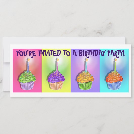 招待状-アートポップ・アートの誕生日カップケーキ 招待状 (正面)