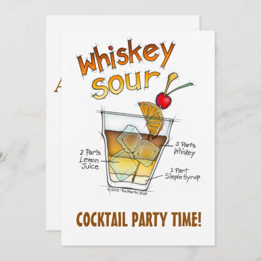 招待状-ウイスキーサワーのレシピのカクテルの芸術 招待状 (正面/裏面)