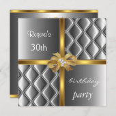 招待状 エレガント シルク ゴールド リボン ダイヤモンド (正面/裏面)