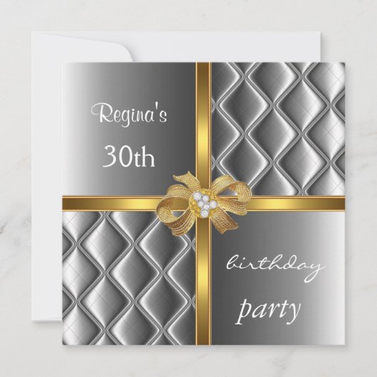 招待状 エレガント シルク ゴールド リボン ダイヤモンド (正面)