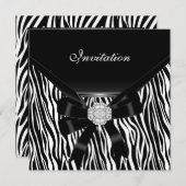 招待状 エレガント シルバー ブラック ホワイト ジュエル ゼブラ (正面/裏面)