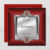 招待状 エレガント シルバー レッド ジュエル (正面/裏面)