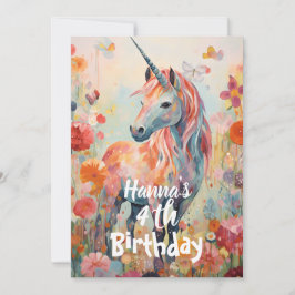 招待状 エレガント パステル ピンク 魔法のユニコーン