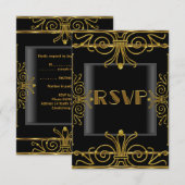招待状 エレガント ブラック ゴールド アールデコ 2 (正面/裏面)