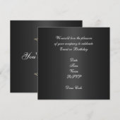招待状 エレガント 誕生日 ブラック ゴールド トリム (正面/裏面)
