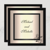 招待状 エンゲージメント グラマー クリーム ブラック フローラル (正面/裏面)