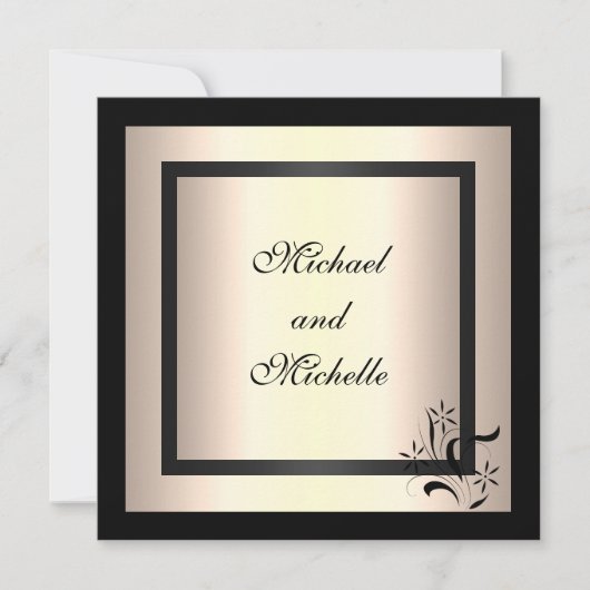 招待状 エンゲージメント グラマー クリーム ブラック フローラル (正面)