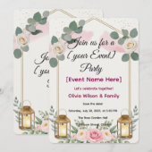 招待状 カード エレガントな花 ランタン (正面/裏面)