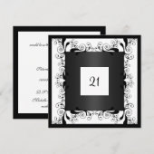 招待状 グラマラス ホワイト ブラック フラワー (正面/裏面)