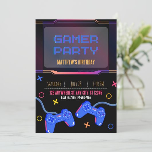 招待状 – ゲーマーパーティーカスタマイズ – 名前年齢 (スタンド正面)