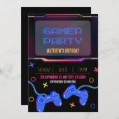 招待状 - ゲーマーパーティー - 名前と年齢をカスタマイズ (正面/裏面)
