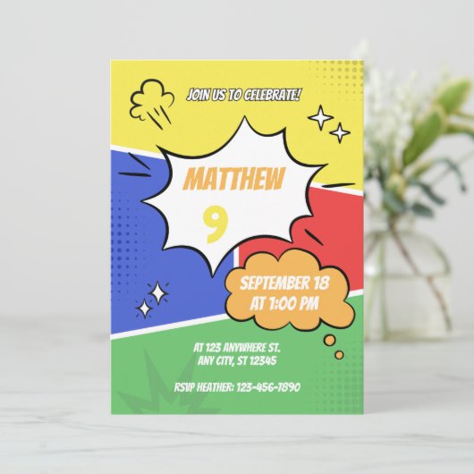 招待状 - コミックスタイル - 名前と年齢をカスタマイズ (スタンド正面)