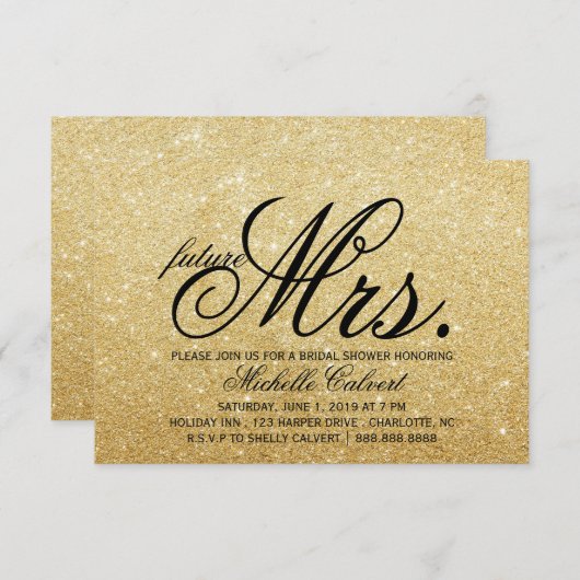 招待状-ゴールデングリッターブライダルシャワー未来のミセス 招待状 (正面/裏面)