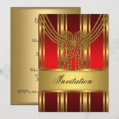招待状　ゴールドとレッドの　パーティー 招待状 (正面/裏面)