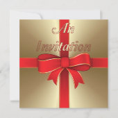 招待状 - ゴールドのリボンと赤い蝶結び (正面)