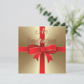 招待状 - ゴールドのリボンと赤い蝶結び (スタンド正面)