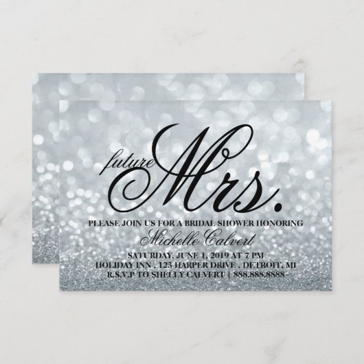 招待状 – シルバーグリッターファブシャワー未来ミセス。 (正面/裏面)