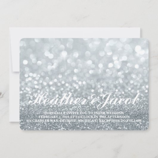 招待状 – シルバーライトグリッター結婚Fab (正面)
