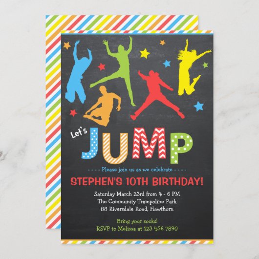 招待状/トランポリンの招待状を跳んで下さい 招待状 (正面/裏面)