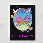 招待状-バタフライアポップ・アートのート 招待状 (正面/裏面)