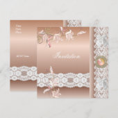 招待状 ピンクの花のレース (正面/裏面)