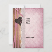 招待状 ピンク アンティーク紙 ボウ ハート (裏面)