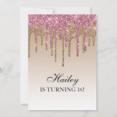 招待状 – ピンク&金ゴールドグリッタードリップSweet sixteen (裏面)