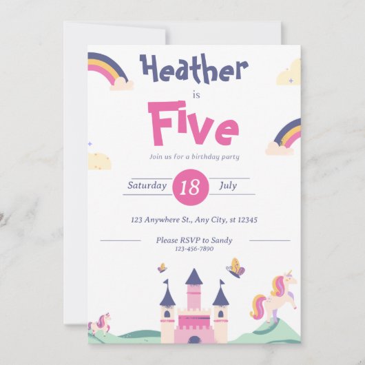 招待状-プリンセステーマカスタマイズ – 名前年齢 招待状 (正面)