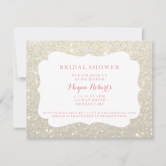 招待状 – ホワイト金ゴールドグリットファブブライダルシャワーデイP (正面)
