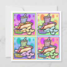 招待状 - ポップアートのホットドッグとポテトチップスとドリンク