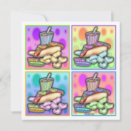 招待状 - ポップアートのホットドッグとポテトチップスとドリンク