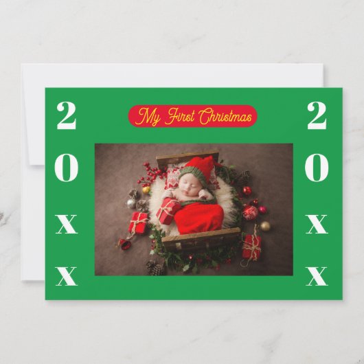 招待状 – マイ初めてのクリスマス – 写真/年の追加 (正面)