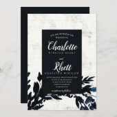 招待状「ムーディ花模様、ハーフページのモチーフ」 招待状 (正面/裏面)