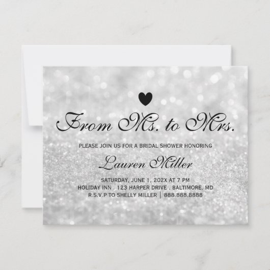 招待状 – ライトシルバーグリットFab Ms.Mrs.ブライダルシャワー (正面)