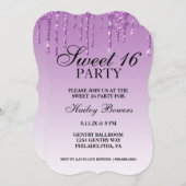 招待状 – ラベンダーパープルドリップグリッター (正面/裏面)