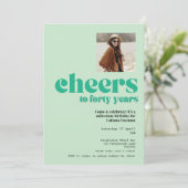 招待状、レトロセージ・グリーン、40歳の誕生日パーティー 招待状 (スタンド正面)