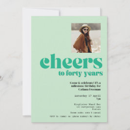 招待状、レトロセージ・グリーン、40歳の誕生日パーティー 招待状
