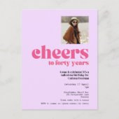 招待状、レトロパープル&ピンク、40歳の誕生日 ポストカード (正面)