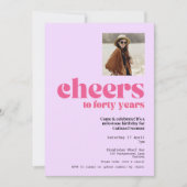 招待状、レトロパープル&ピンク、40歳の誕生日 招待状 (正面)