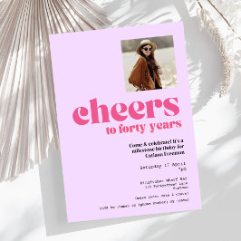 招待状、レトロパープル&ピンク、40歳の誕生日 招待状