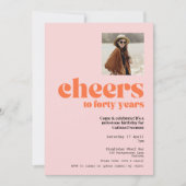 招待状、レトロピンク&アプリコット、40歳の誕生日 招待状 (正面)